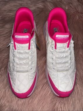 Skechers Women's White & Hot Pink Quilted Cozy Fit Sneakers